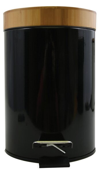 MSV pedálový odpadkový koš AZA, černá ocel, bambusové víko, 3 L