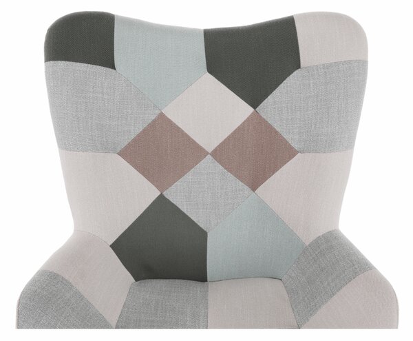 KONDELA Houpací křeslo, zelená-bílá patchwork/bílá/buk, GERON
