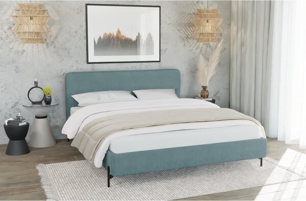 Světle modrá čalouněná dvoulůžková postel s roštem 180x200 cm Barker – Ropez