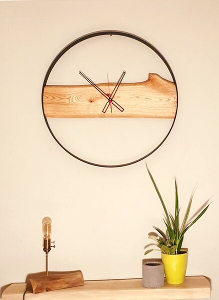 Dřevěné nástěnné hodiny KAYU 11 Dub Červený v Loft stylu - Černý - 70 cm