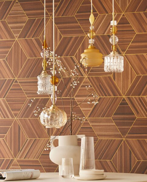 Geometrická obrazová vliesová tapeta na zeď, imitace obložení, 340180, Gilded, Eijffinger
