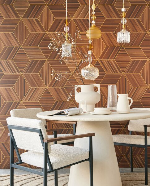 Geometrická obrazová vliesová tapeta na zeď, imitace obložení, 340180, Gilded, Eijffinger