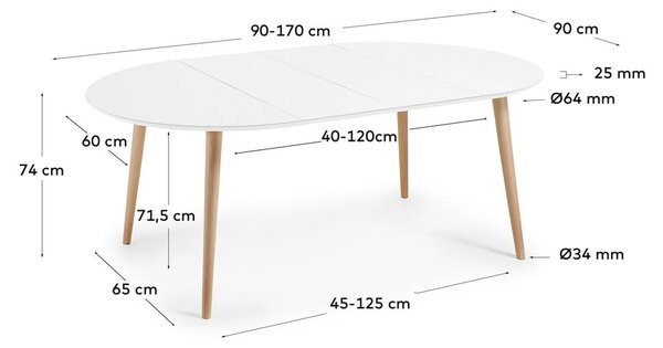 Bílý kulatý rozkládací jídelní stůl s bílou deskou ø 90 cm Oqui – Kave Home