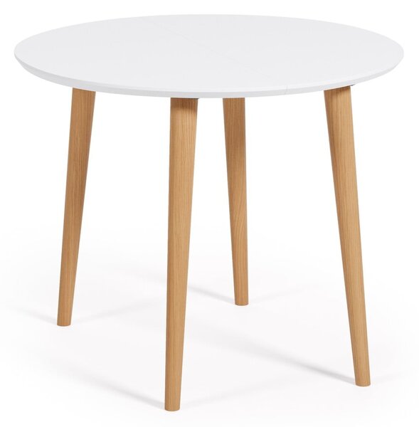 Bílý kulatý rozkládací jídelní stůl s bílou deskou ø 90 cm Oqui – Kave Home