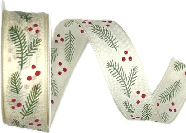 Stuha vánoční Holly Breeze krémová 25mm x 3m (9,-Kč/m)