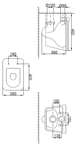 Invena Paros, závěsná WC mísa Rimless 465x350x360 mm + SLIM toaletní sedátko s pomalým zavíráním, bílá lesklá, INV-CE-90-001-W