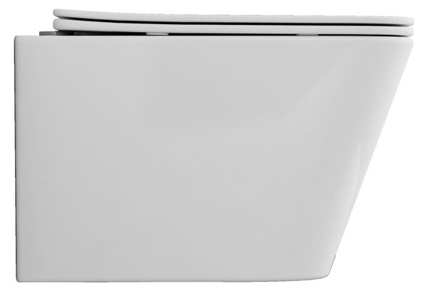 Invena Paros, závěsná WC mísa Rimless 465x350x360 mm + SLIM toaletní sedátko s pomalým zavíráním, bílá lesklá, INV-CE-90-001-W