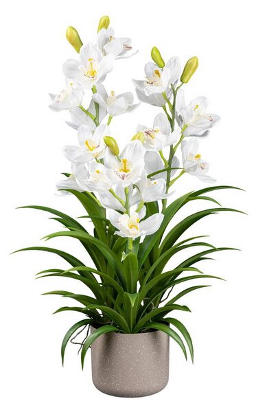 Umelá kvetina Cymbidium bílá v květináči, 70cm