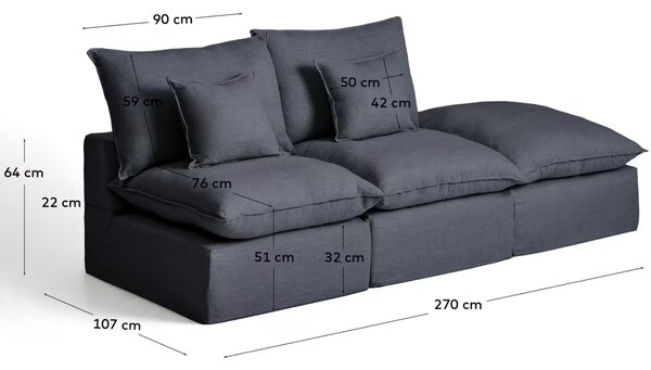 Kave Home Tmavě šedá pohovka Anarela 270 cm s odnímatelným potahem