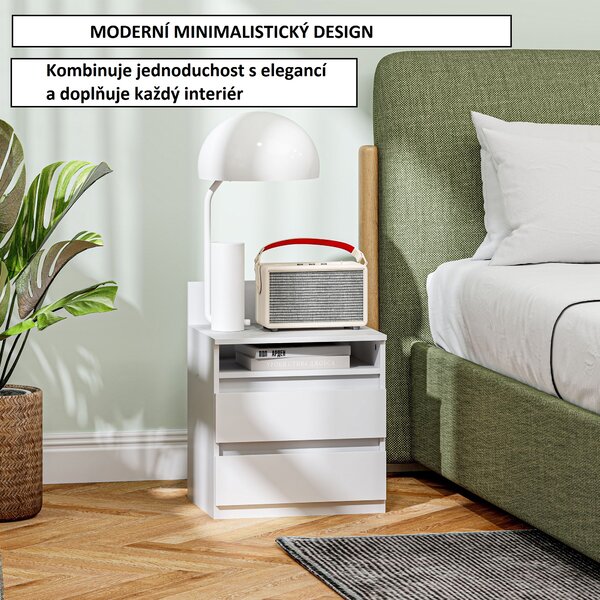 HOMCOM Sada 2 ks nočních stolků se šuplíky, bílé 39 x 32 x 50 cm 831-894V90WT