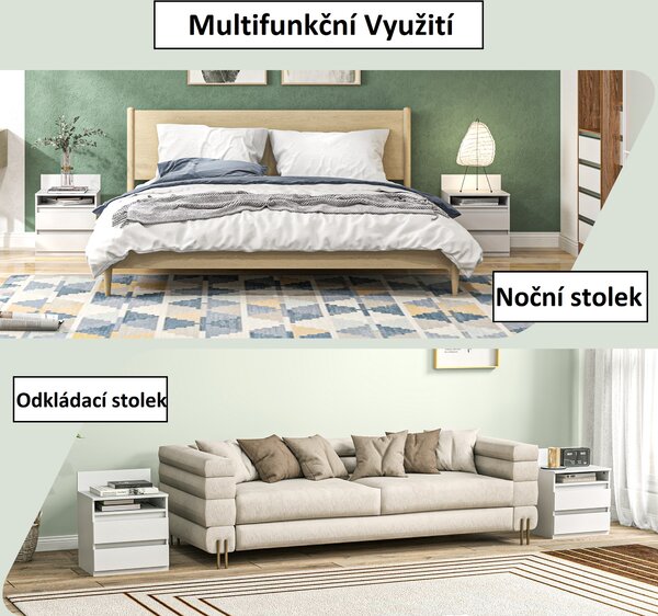 HOMCOM Sada 2 ks nočních stolků se šuplíky, bílé 39 x 32 x 50 cm 831-894V90WT