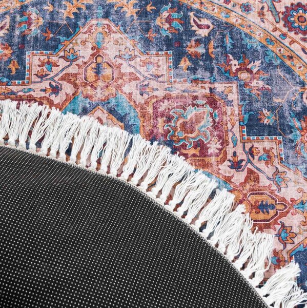 Makro Abra Kulatý koberec CHENILLE PRINTED Y-169A Klasický hnědý modrý Rozměr: průměr 120 cm