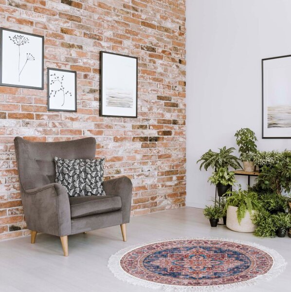 Makro Abra Kulatý koberec CHENILLE PRINTED Y-169A Klasický hnědý modrý Rozměr: průměr 120 cm