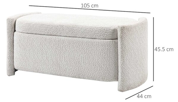 HOMCOM Lavice, Postelová lavice se úložným prostorem, Polstrovaná lavice s víkem, Vzhled teddy sametu, Úložný box, Lavice do obývacího pokoje a ložnic