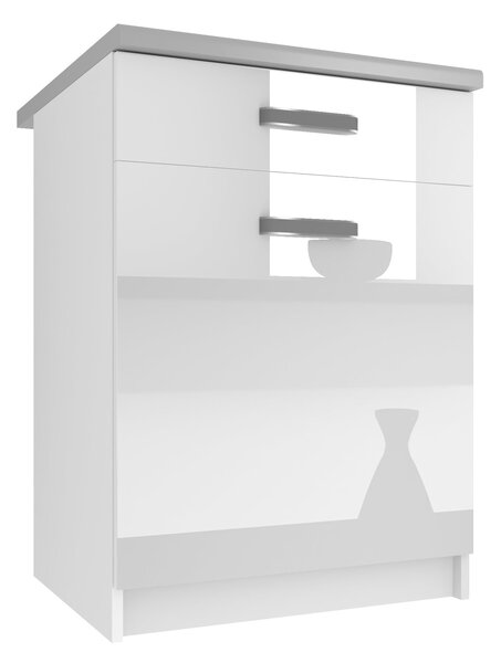 Kuchyňská skříňka Belini spodní se zásuvkami 60 cm bílý lesk s pracovní deskou INF SDSZ1-60/0/WT/W/0/F