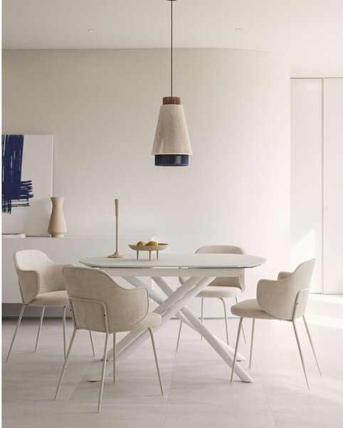 Bílý rozkládací jídelní stůl se skleněnou deskou 100x130 cm Yodalia – Kave Home