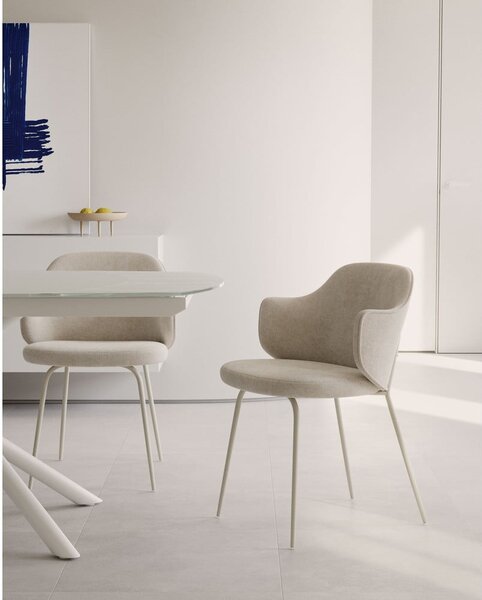 Bílý rozkládací jídelní stůl se skleněnou deskou 100x130 cm Yodalia – Kave Home