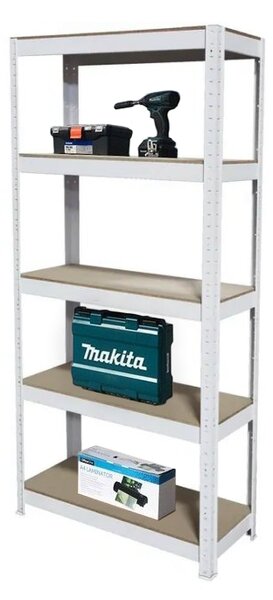 Interiérový Regál 1800x900x300 mm lakovaný 5-policový, nosnost 875 kg - BÍLÝ