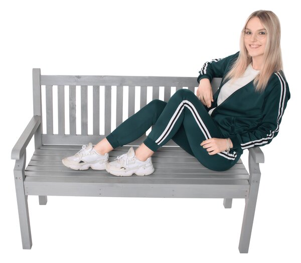KONDELA Dřevěná zahradní lavička, šedá, 124 cm, KOLNA