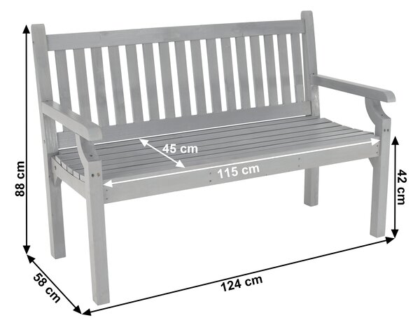 KONDELA Dřevěná zahradní lavička, šedá, 124 cm, KOLNA