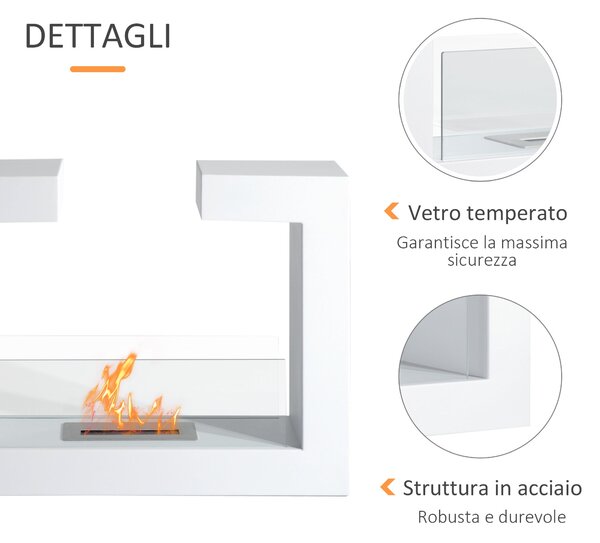 HOMCOM Stolní Bioethanol Krb 2000W z Nerezové Oceli bez Zápachu se Sklem 78 x 25 x 58 cm Bílá | Aosom