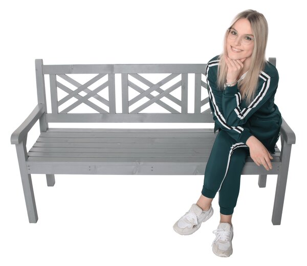 KONDELA Dřevěná zahradní lavička, šedá, 150 cm, FABLA