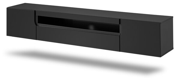 Závěsný TV stolek Loftia 200 cm - černá / černý mat