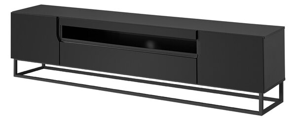 TV stolek Loftia 200 cm na kovovém podstavci - černá / černý mat