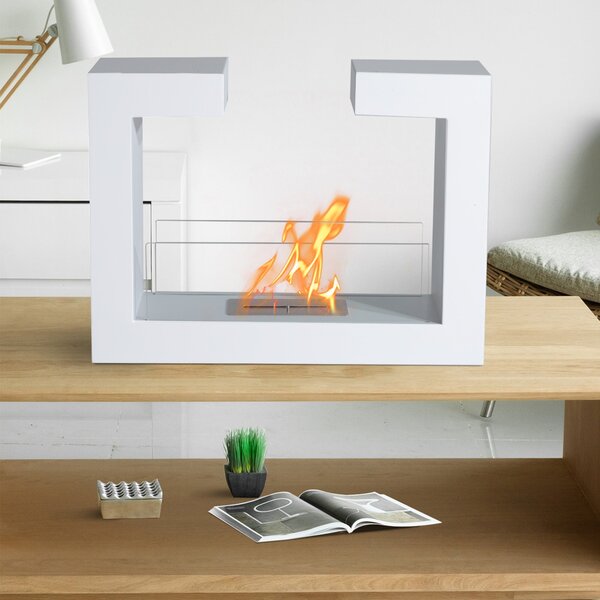 HOMCOM Stolní Bioethanol Krb 2000W z Nerezové Oceli bez Zápachu se Sklem 78 x 25 x 58 cm Bílá | Aosom
