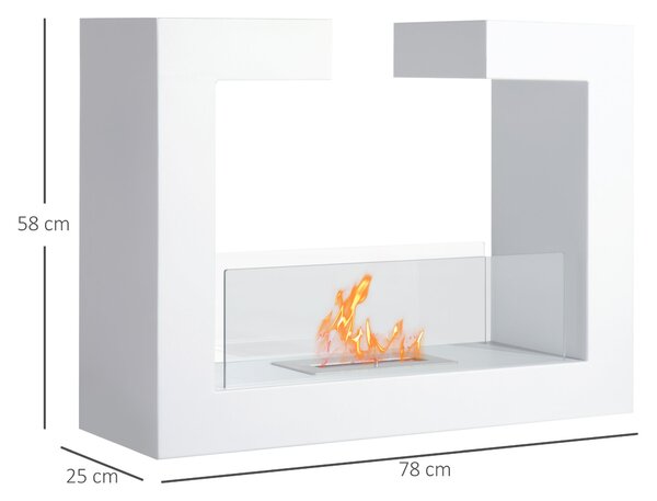 HOMCOM Stolní Bioethanol Krb 2000W z Nerezové Oceli bez Zápachu se Sklem 78 x 25 x 58 cm Bílá | Aosom