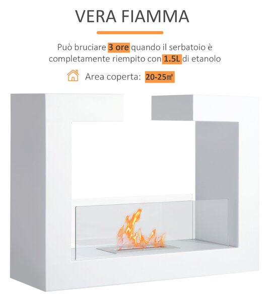HOMCOM Stolní Bioethanol Krb 2000W z Nerezové Oceli bez Zápachu se Sklem 78 x 25 x 58 cm Bílá | Aosom