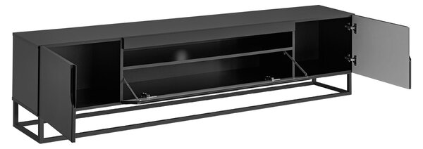 TV stolek Loftia 200 cm s výklenkem a kovovým rámem - černý mat