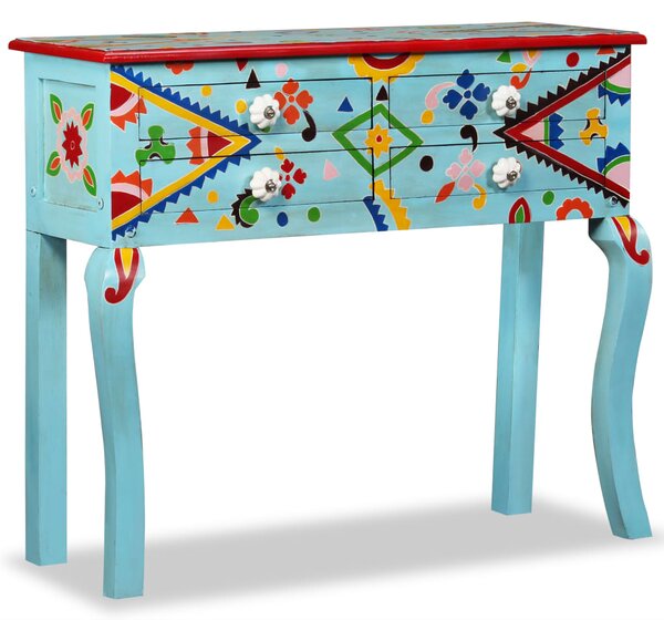 Odkládací stolek, masivní mangovník, ručně malovaný, modrý