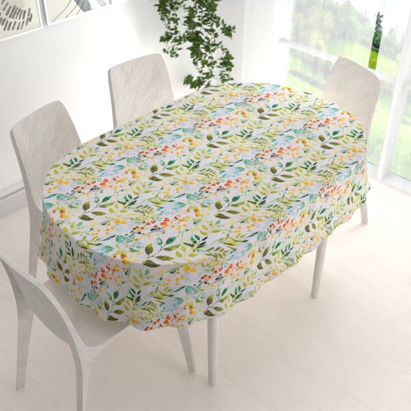 Biante Dekorační oválný ubrus PML-066 Zelené pnoucí lístky na bílém 50x100 cm