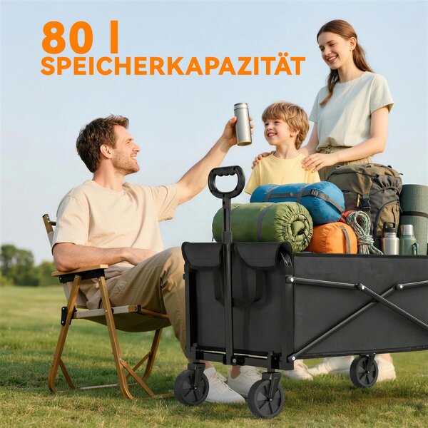 Outsunny skládací vozík 81 l — kompaktní sklopný ruční vozík s nastavitelnou rukojetí a brzdou, nosnost 50 kg | Aosom