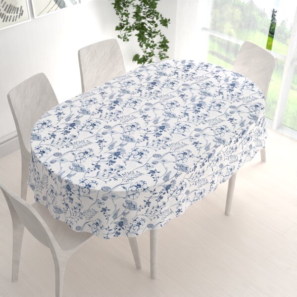 Biante Dekorační oválný ubrus PML-060 Modré luční kvítí na bílém 120x160 cm