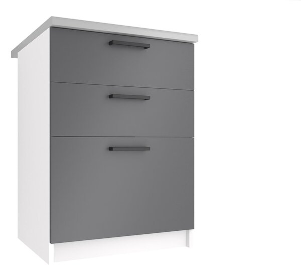Kuchyňská skříňka Belini spodní se zásuvkami 60 cm šedý mat s pracovní deskou TOR SDSZ60/0/WT/SR/0/B1