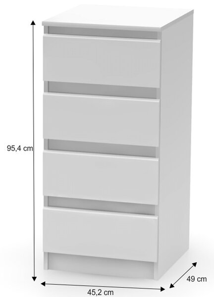 KONDELA 4 šuplíková komoda, bílá, HANY NEW 009