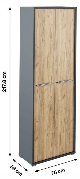 KONDELA Vysoká skříň s policemi, grafit/dub artisan, RIOMA NEW TYP 05