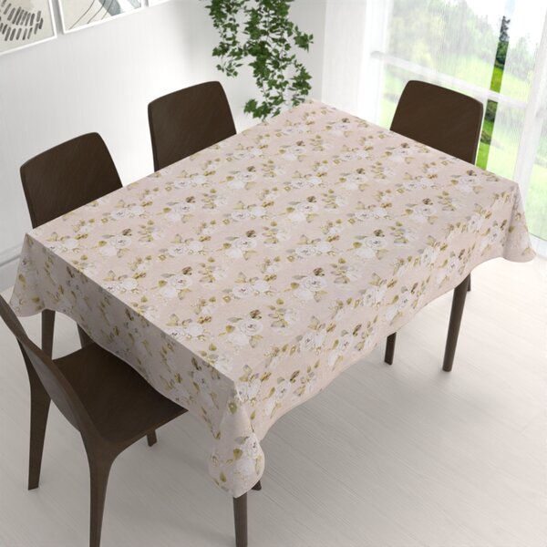 Biante Dekorační obdélníkový ubrus PML-059 Bílé růže s perokresbou na béžovém 50x100 cm