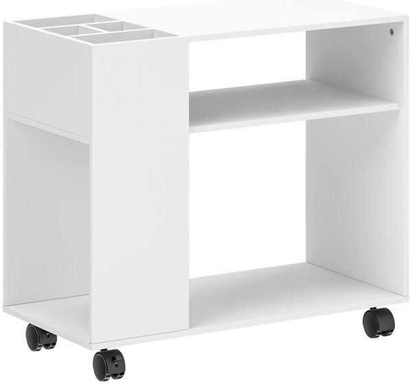HOMCOM stojan na tiskárnu s dělitelným organizérem a brzdícími kolečky — 70 x 34 x 60 cm, bílý | Aosom