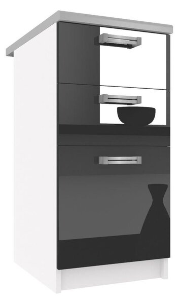 Kuchyňská skříňka Belini spodní se zásuvkami 40 cm černý lesk s pracovní deskou