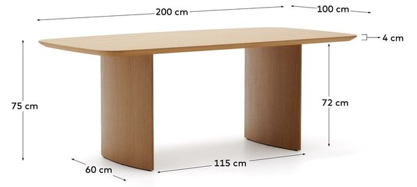Jídelní stůl v dekoru dubu v přírodní barvě 100x200 cm Litto – Kave Home