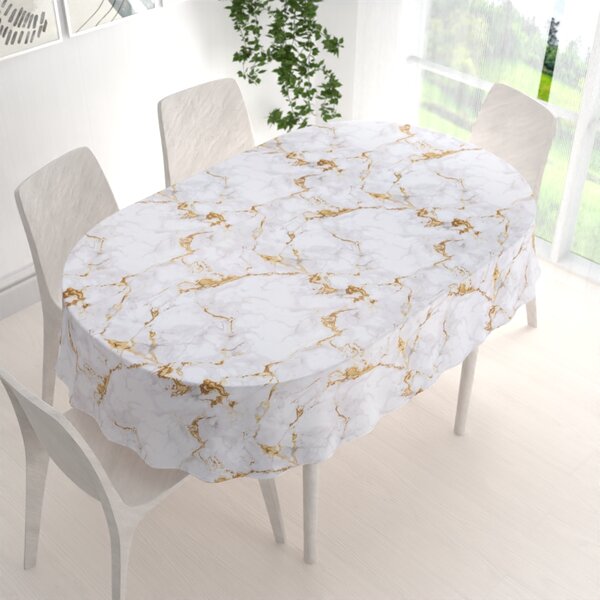 Biante Dekorační oválný ubrus PM-065 Hnědo-béžový mramor 120x140 cm