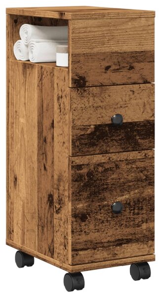 Úzká koupelnová skříňka na kolečkách old wood kompozitní dřevo