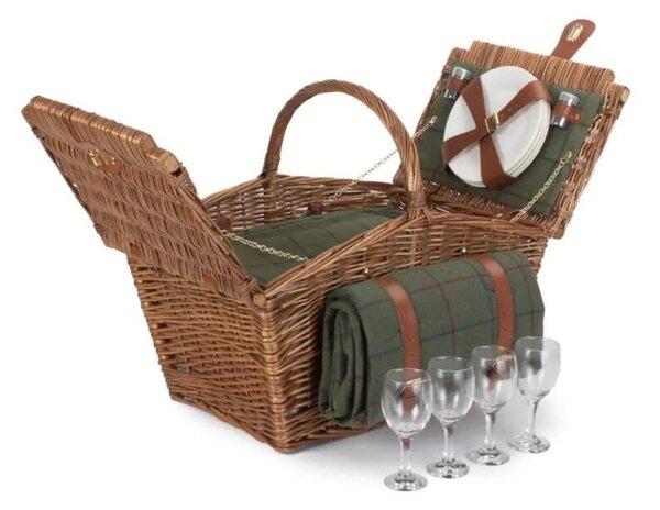 Willow Direct Piknikový koš LIVINGSTON GREEN proutěný pro 4 osoby
