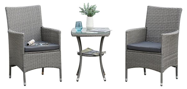 Souprava zahradního nábytku Outsunny Poly Rattan, venkovní lounge nábytek na balkon pro 2 osoby, 3-dílná sedací souprava, 2 křesla, stůl a polstry, za