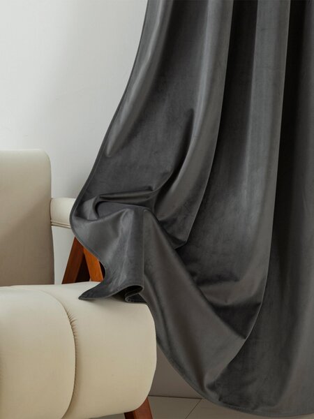 MK Lůžkoviny Sametové zatemňovací závěsy Cesar tmavě šedé - 140 x 160 cm (2ks) - řasící stuha