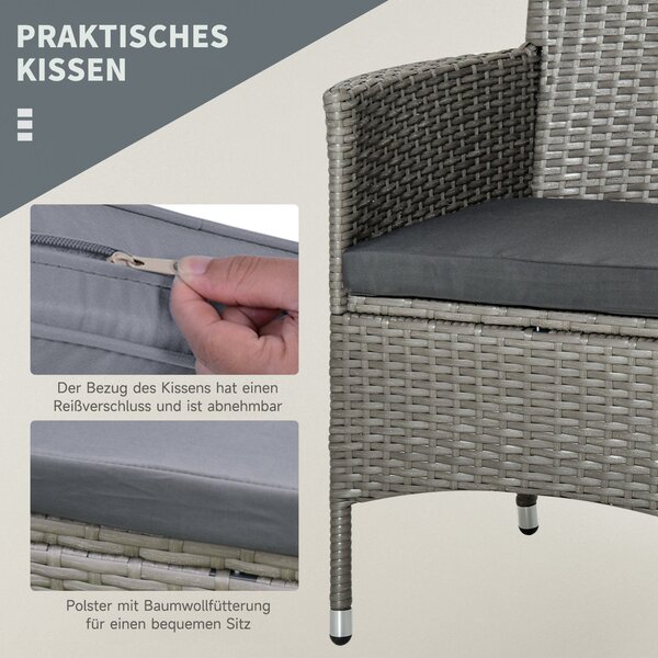 Souprava zahradního nábytku Outsunny Poly Rattan, venkovní lounge nábytek na balkon pro 2 osoby, 3-dílná sedací souprava, 2 křesla, stůl a polstry, za