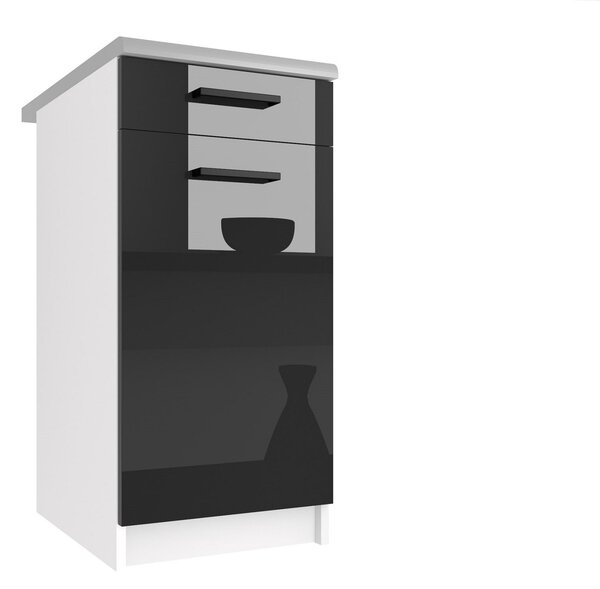 Kuchyňská skříňka Belini spodní se zásuvkami 40 cm černý lesk s pracovní deskou INF SDSZ1-40/1/WT/B/0/B1